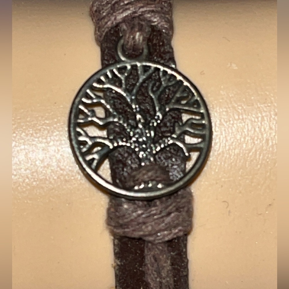Brown Leather Bracelet with Tree of Life Charm
